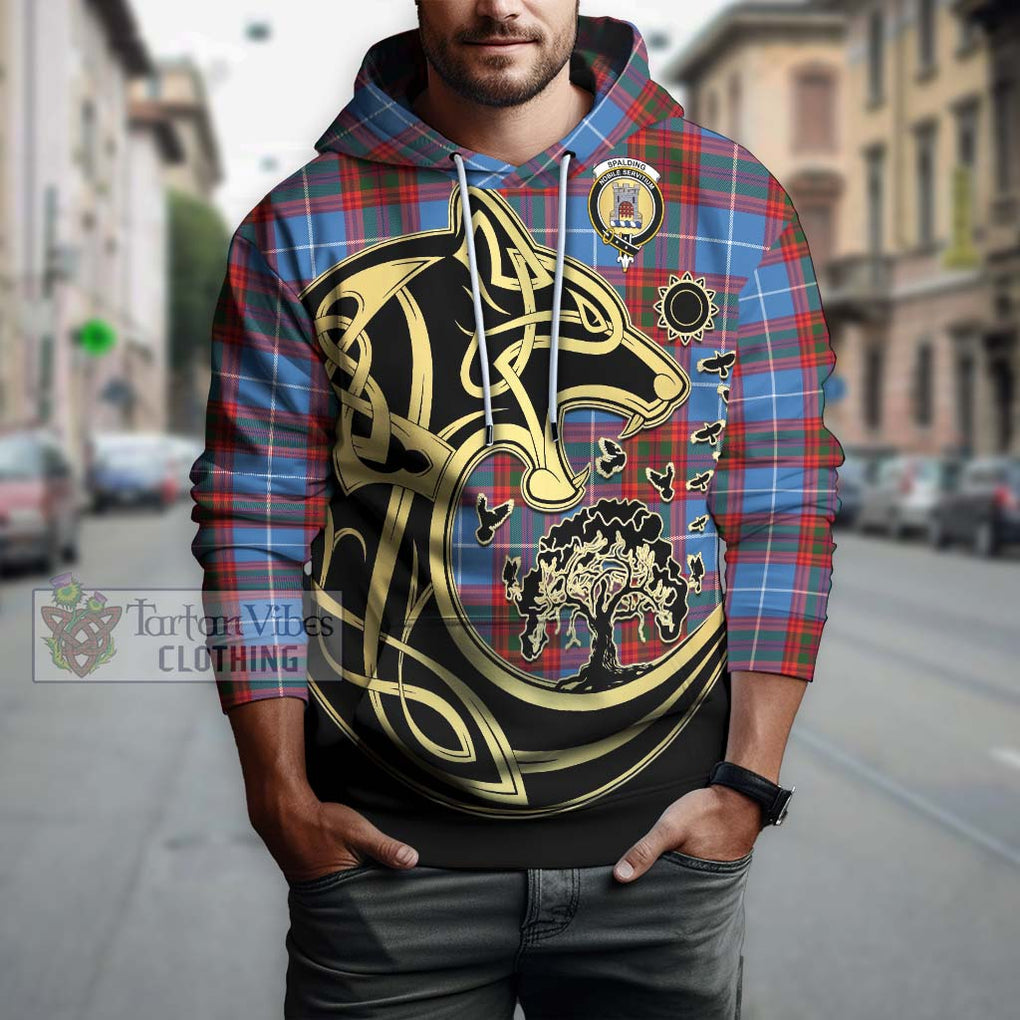Spalding Tartan Hoodie with Family Crest Celtic Wolf Style Zip Hoodie - Tartan Vibes Clothing
