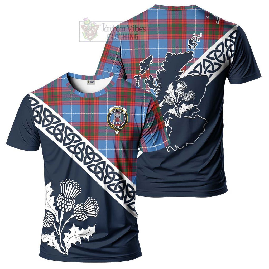 Spalding Tartan T-Shirt Featuring Thistle and Scotland Map Kid's Shirt - Tartanvibesclothing Store