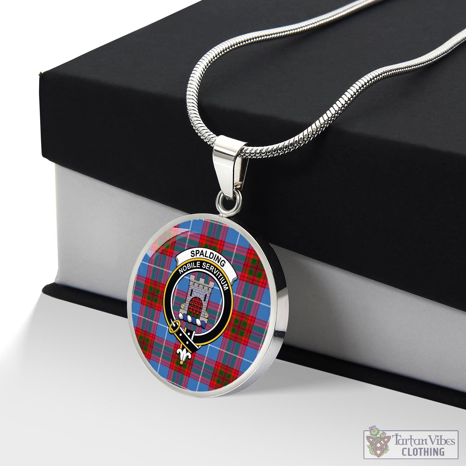 Spalding Tartan Circle Necklace with Family Crest Luxury Necklace (Silver) No - Tartan Vibes Clothing