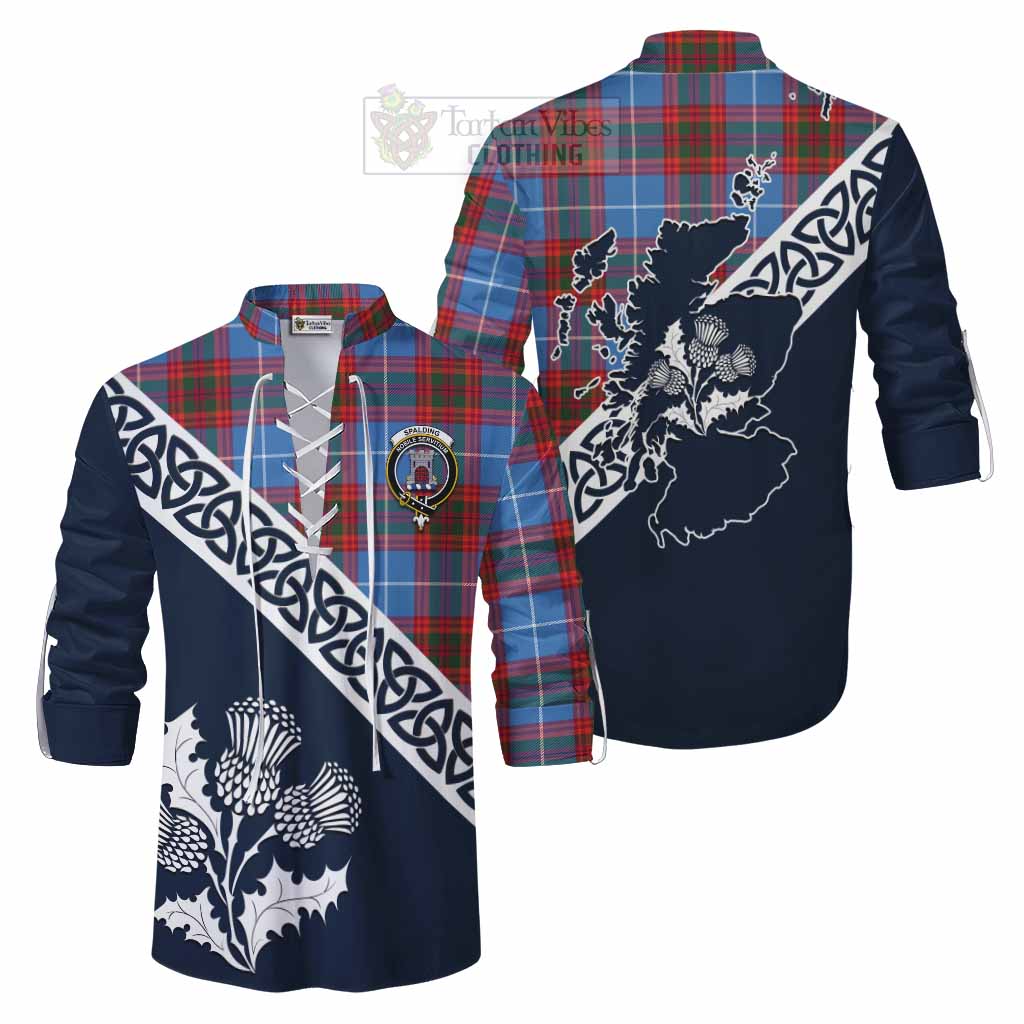 Spalding Tartan Ghillie Kilt Shirt Featuring Thistle and Scotland Map Men - Tartan Vibes Clothing