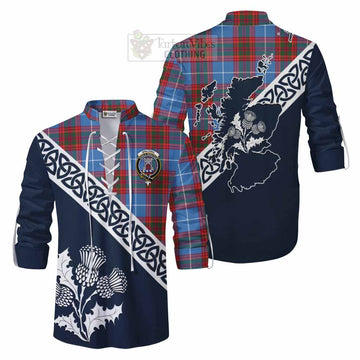 Spalding Tartan Ghillie Kilt Shirt Featuring Thistle and Scotland Map Men - Tartan Vibes Clothing