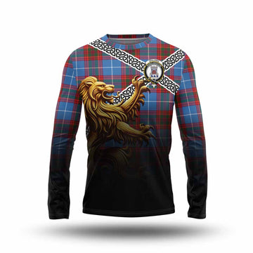 Spalding Crest Tartan Long Sleeve T-Shirt with Golden Lion Emblem Celtic Style Unisex - Tartan Vibes Clothing