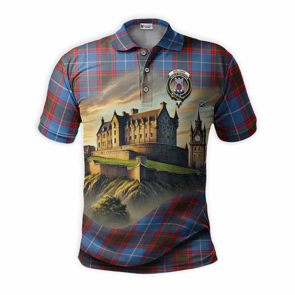 Tartan Vibes Clothing Spalding Tartan Family Crest Polo Shirt with Scottish Ancient Castle Stype
