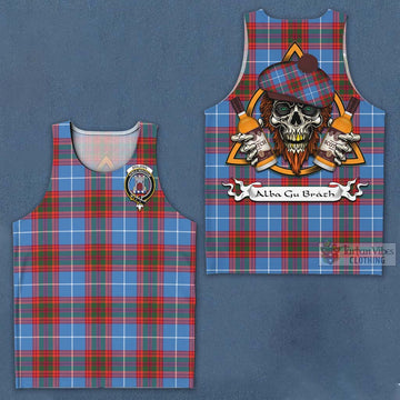 Spalding Tartan Men's Tank Top with Family Crest and Bearded Skull Holding Bottles of Whiskey Men - Tartan Vibes Clothing