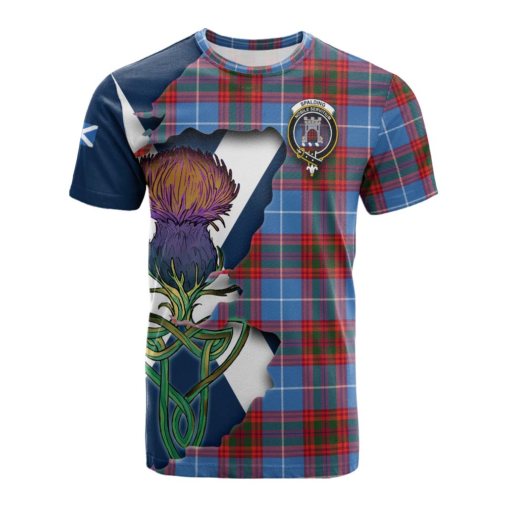 Tartan Vibes Clothing Spalding Tartan Family Crest Cotton T-shirt Scottish Thistle Celtic Inspired