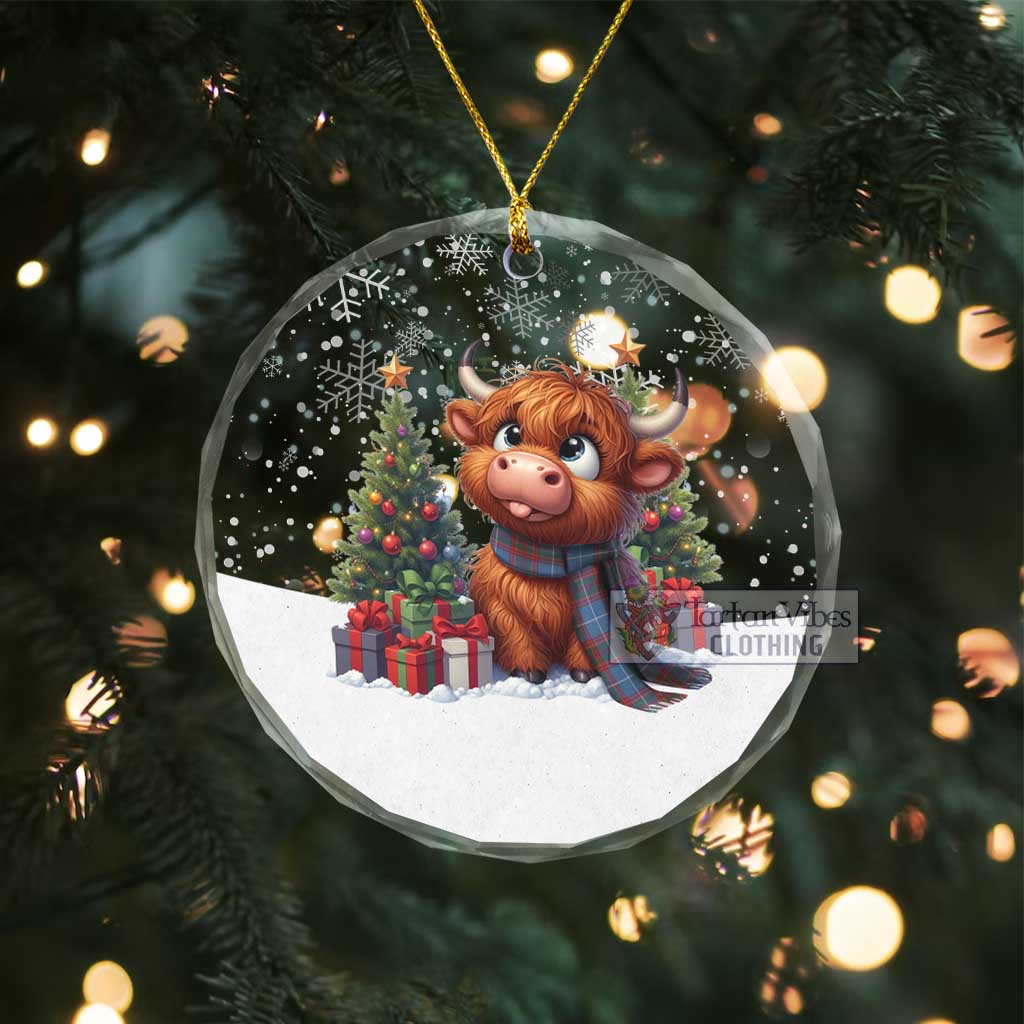 Spalding Clan Christmas Glass Ornament with Adorable Highland Coo Transparent Glass Circle - Tartan Vibes Clothing