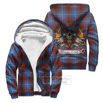 Spalding Tartan Sherpa Hoodie with Family Crest and Bearded Skull Holding Bottles of Whiskey Unisex S - Tartan Vibes Clothing