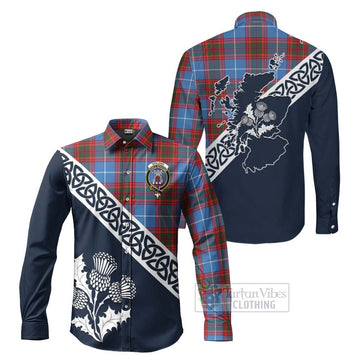 Spalding Tartan Long Sleeve Button Shirt Featuring Thistle and Scotland Map Men's Shirt S - Tartan Vibes Clothing