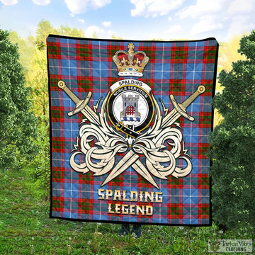 Spalding Tartan Quilt with Clan Crest and the Golden Sword of Courageous Legacy Super King Quilt 91" x 110" - Tartan Vibes Clothing