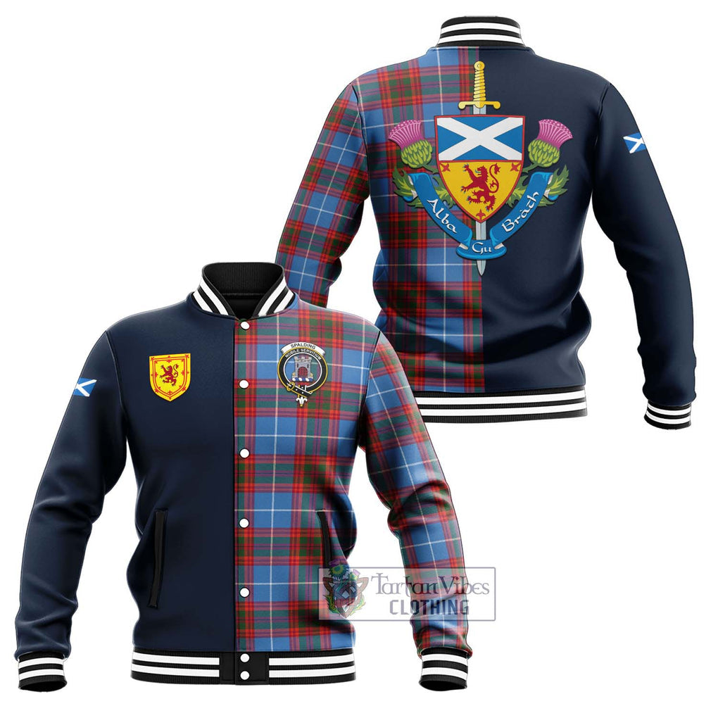 Spalding Tartan Baseball Jacket Alba with Scottish Lion Royal Arm Half Style Unisex - Tartan Vibes Clothing