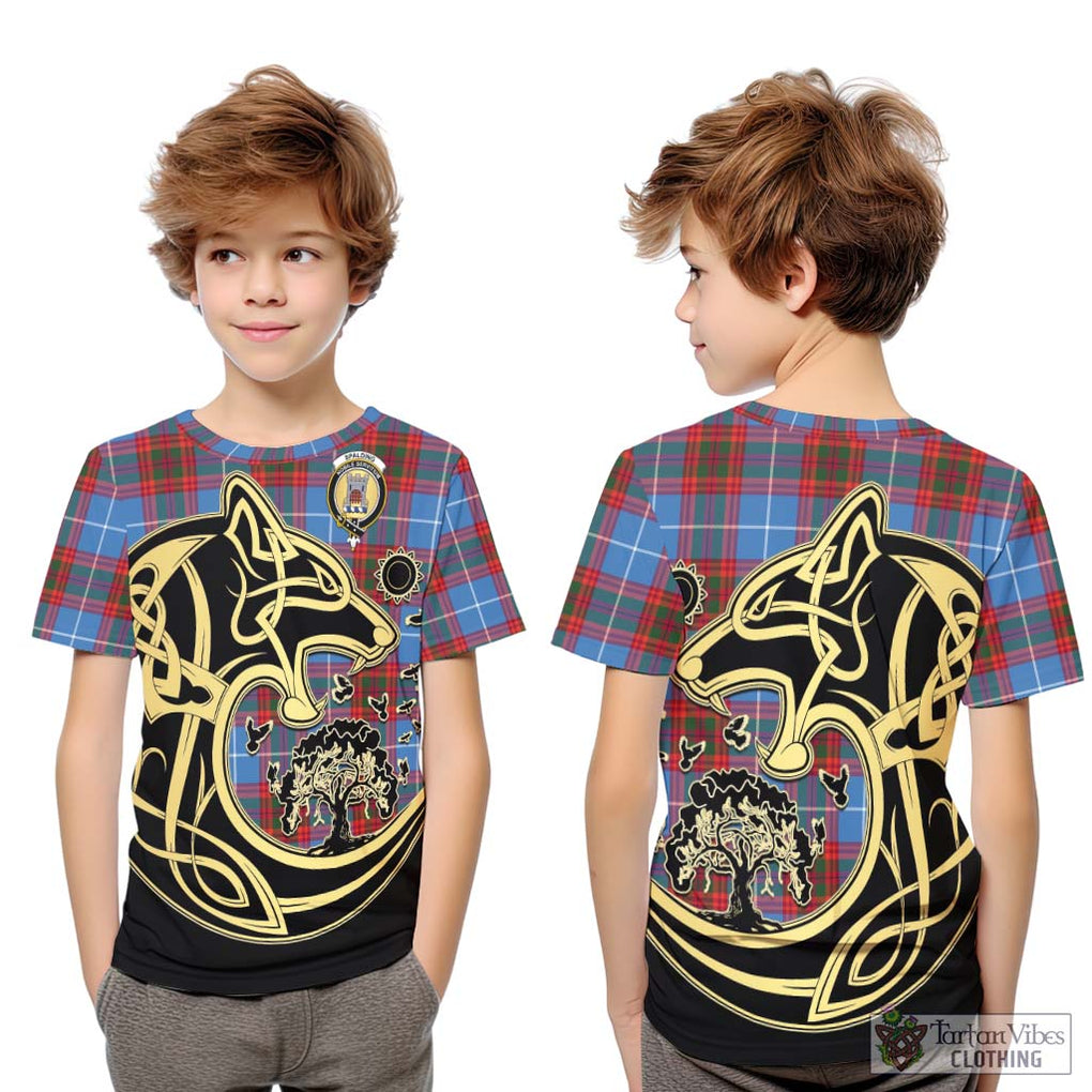 Spalding Tartan Kid T-Shirt with Family Crest Celtic Wolf Style Youth XL Size14 - Tartan Vibes Clothing