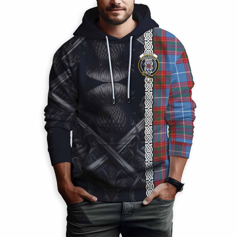 Spalding Tartan Hoodie with Family Crest Cross Sword Thistle Celtic Vibes Pullover Hoodie - Tartan Vibes Clothing