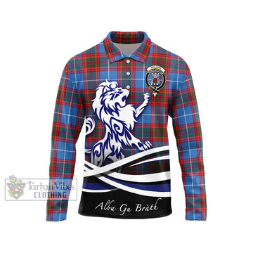 Spalding Tartan Long Sleeve Polo Shirt with Alba Gu Brath Regal Lion Emblem Unisex - Tartan Vibes Clothing