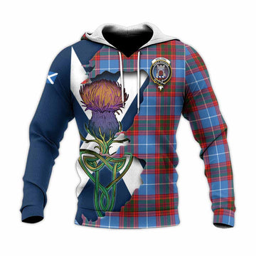 Tartan Vibes Clothing Spalding Tartan Family Crest Knitted Hoodie Scottish Thistle Celtic Inspired