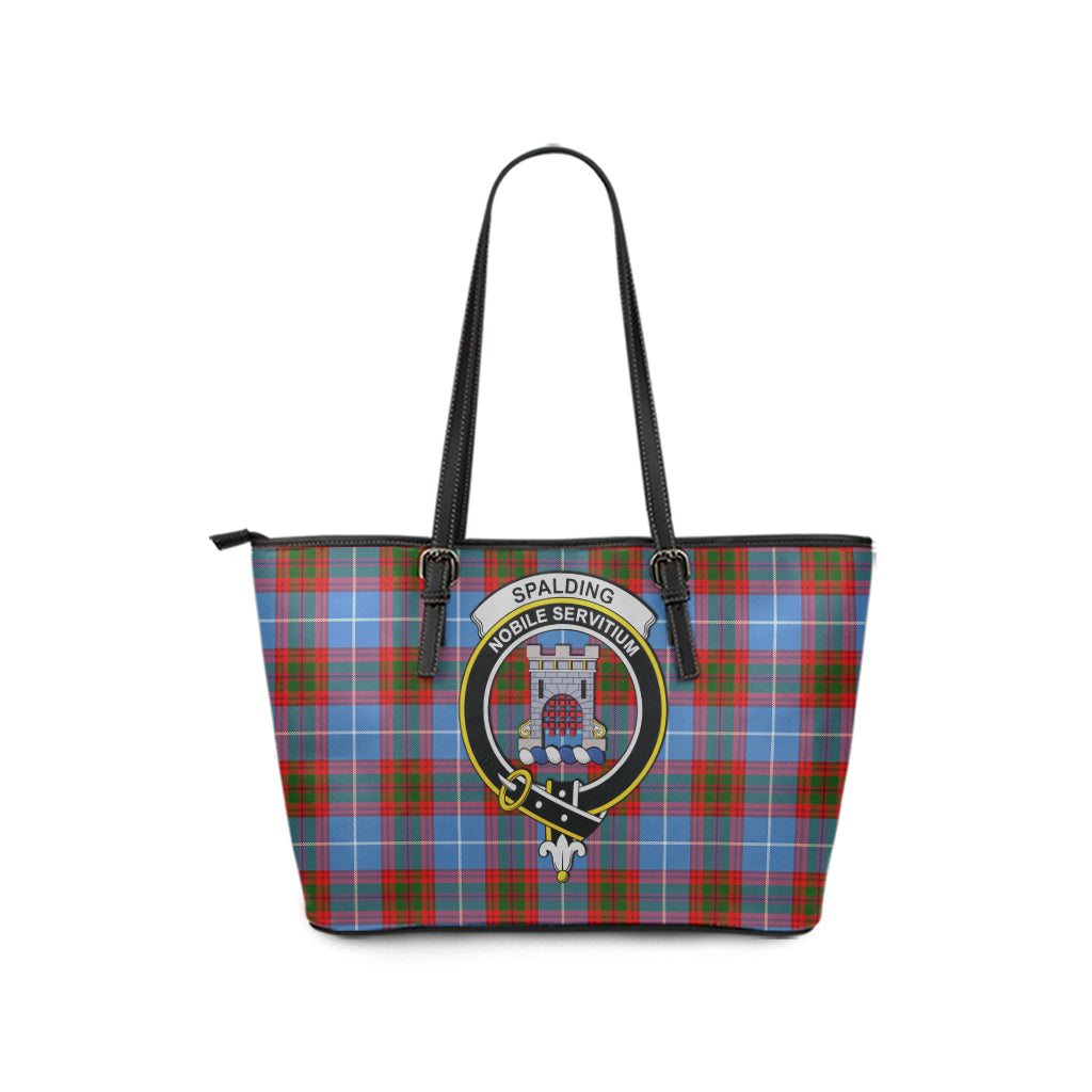 Spalding Tartan Leather Tote Bag with Family Crest - Tartan Vibes Clothing