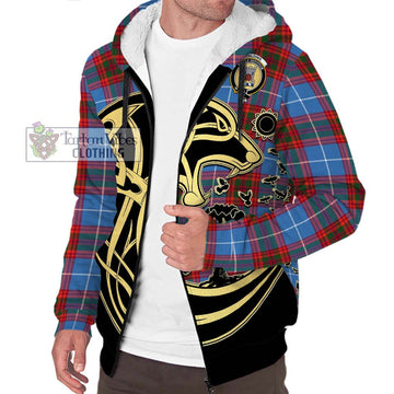Spalding Tartan Sherpa Hoodie with Family Crest Celtic Wolf Style Unisex S - Tartan Vibes Clothing