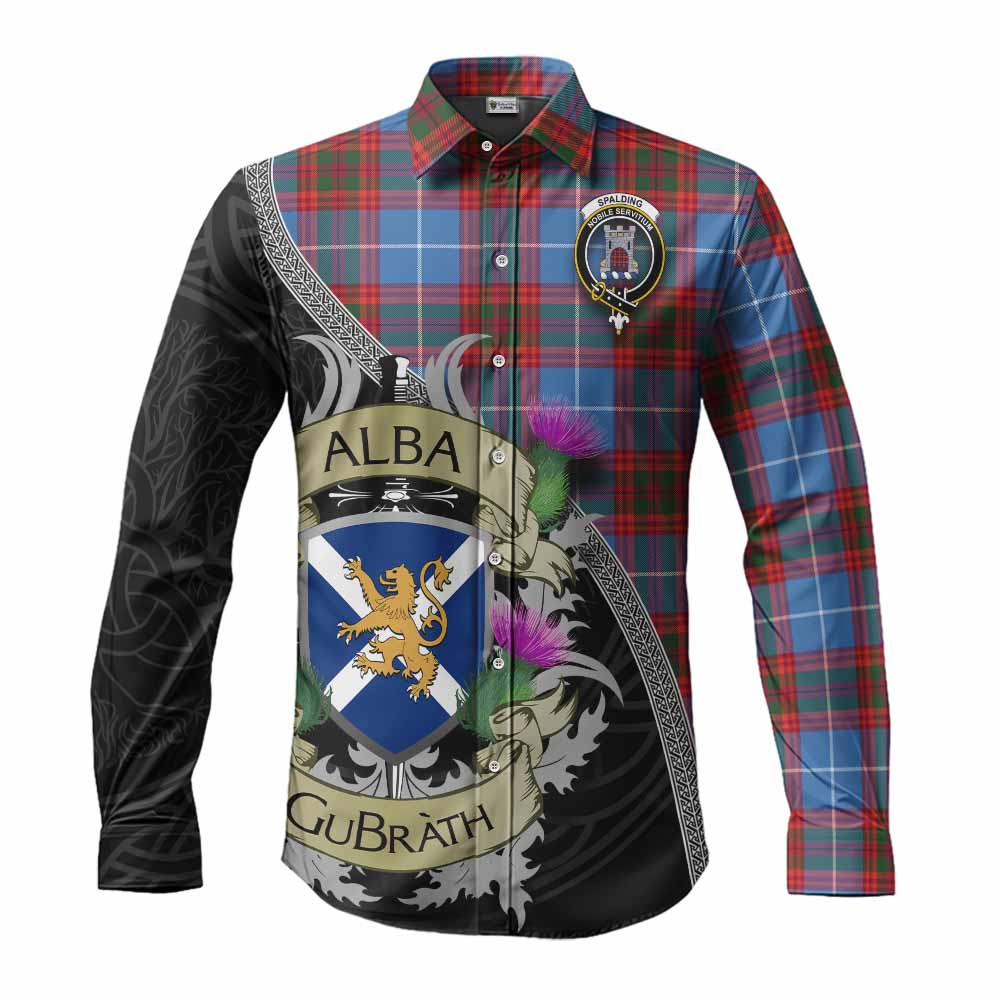 Spalding Tartan Family Crest Long Sleeve Button Shirt Lion Rampant Royal Thistle Shield Celtic Inspired Men's Shirt S - Tartan Vibes Clothing