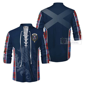 Tartan Vibes Clothing Spalding Tartan Ghillie Kilt Shirt with Family Crest and Scottish Thistle Vibes Sport Style