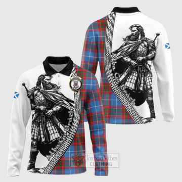 Spalding Tartan Clan Crest Long Sleeve Polo Shirt with Highlander Warrior Celtic Style Unisex - Tartan Vibes Clothing