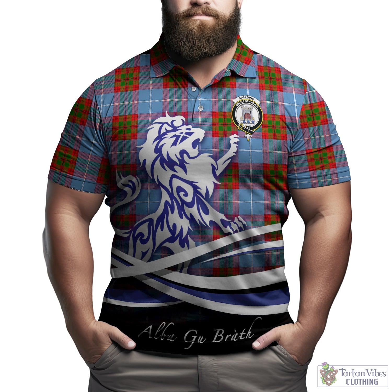 Spalding Tartan Polo Shirt with Alba Gu Brath Regal Lion Emblem Kid - Tartan Vibes Clothing