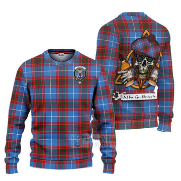 Spalding Tartan Ugly Sweater with Family Crest and Bearded Skull Holding Bottles of Whiskey Unisex - Tartan Vibes Clothing