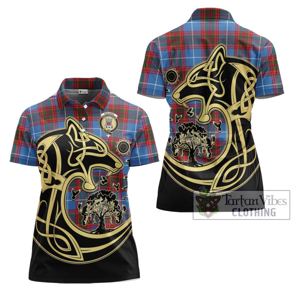 Spalding Tartan Women's Polo Shirt with Family Crest Celtic Wolf Style Women - Tartan Vibes Clothing