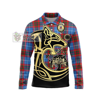 Spalding Tartan Long Sleeve Polo Shirt with Family Crest Celtic Wolf Style Unisex - Tartan Vibes Clothing