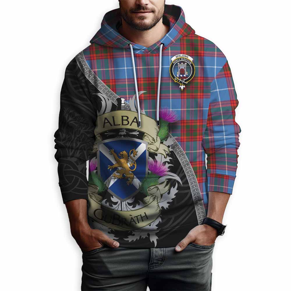 Spalding Tartan Family Crest Hoodie Lion Rampant Royal Thistle Shield Celtic Inspired Pullover Hoodie - Tartan Vibes Clothing