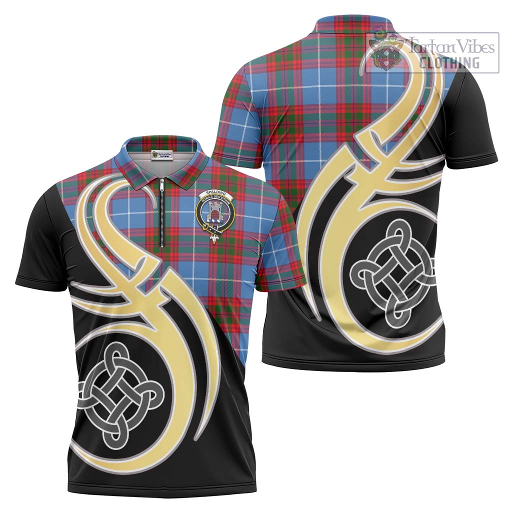 Spalding Tartan Zipper Polo Shirt with Family Crest and Celtic Symbol Style Unisex - Tartan Vibes Clothing