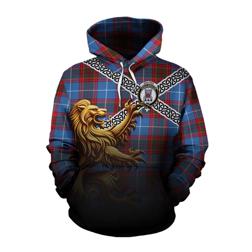 Spalding Crest Tartan Cotton Hoodie with Golden Lion Emblem Celtic Style Pullover Hoodie XS - Tartan Vibes Clothing
