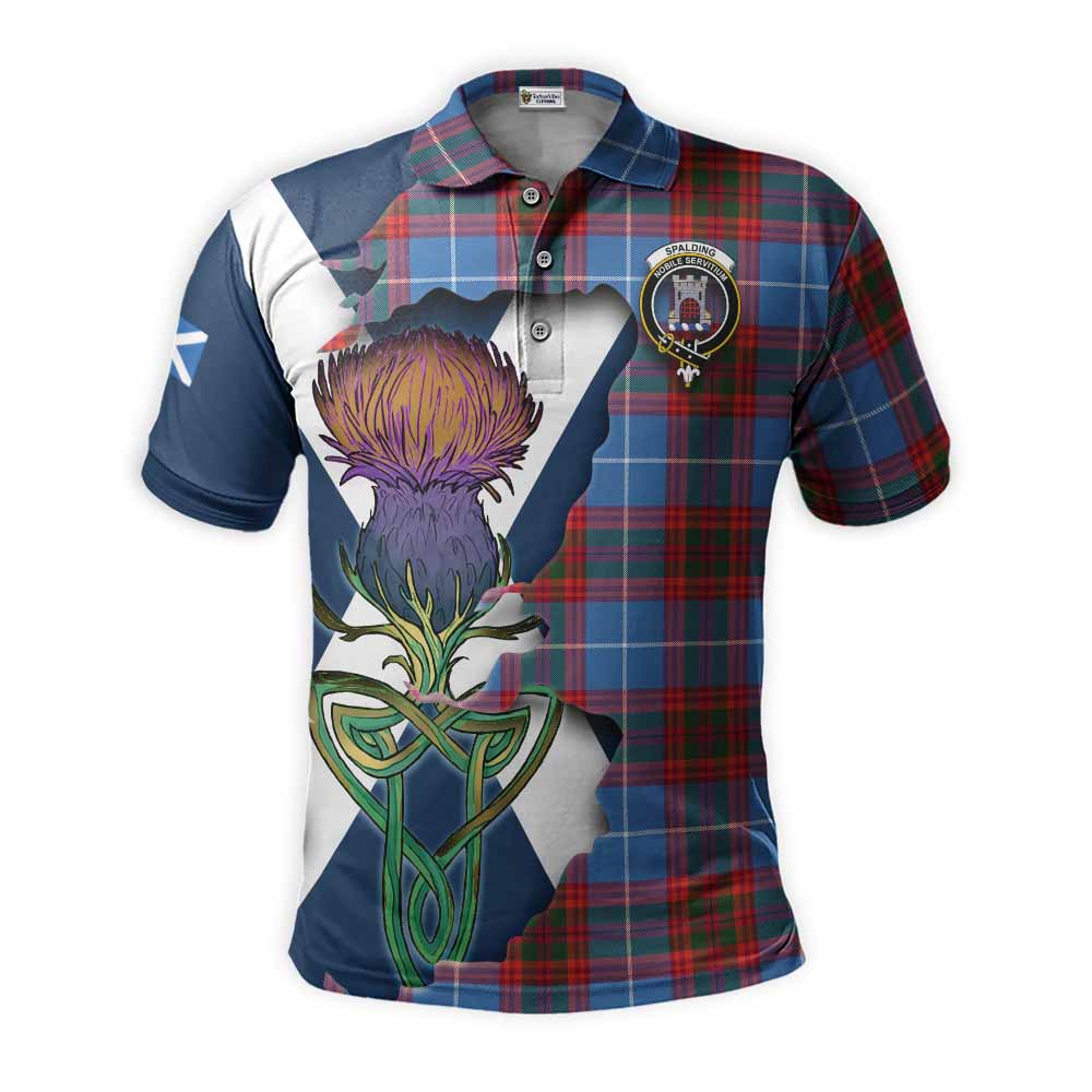Tartan Vibes Clothing Spalding Tartan Family Crest Polo Shirt Scottish Thistle Celtic Inspired