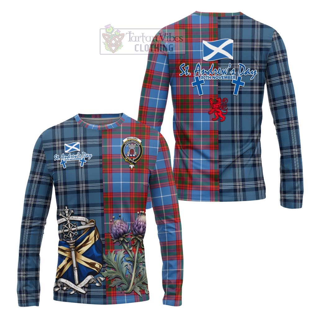 Spalding Tartan Long Sleeve T-Shirt Happy St. Andrew's Day Half Tartan Style Unisex - Tartan Vibes Clothing