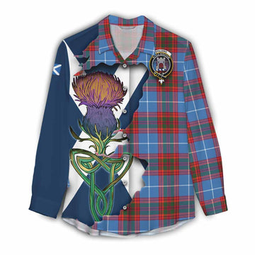 Tartan Vibes Clothing Spalding Tartan Family Crest Women's Casual Shirt Scottish Thistle Celtic Inspired