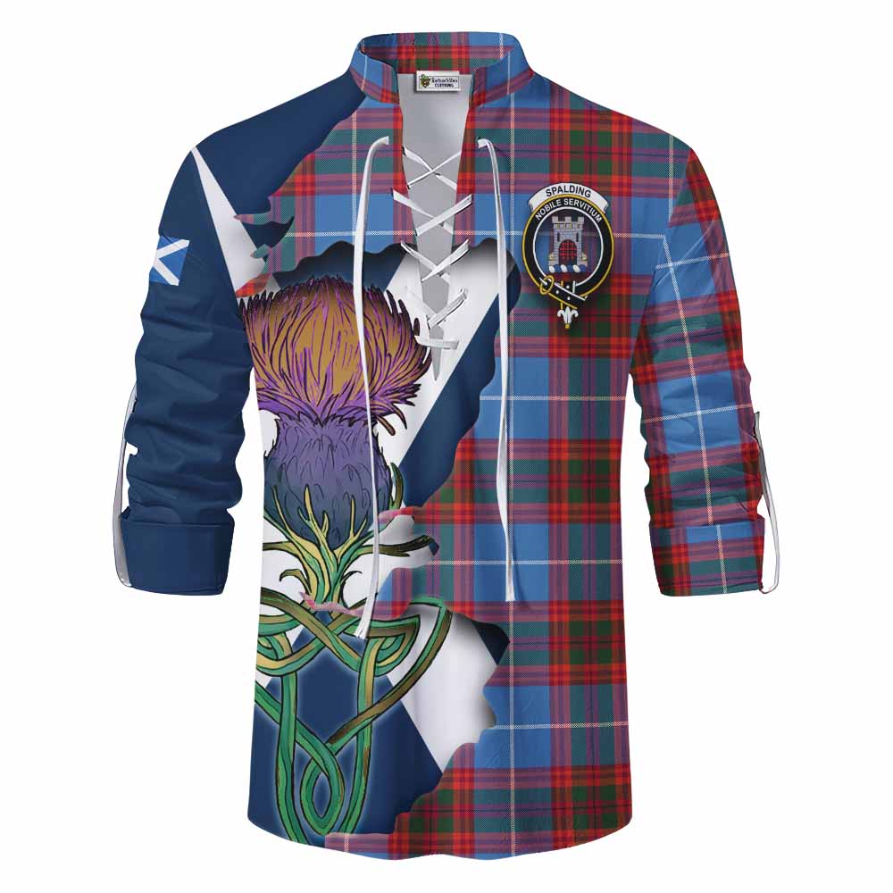 Tartan Vibes Clothing Spalding Tartan Family Crest Ghillie Kilt Shirt Scottish Thistle Celtic Inspired