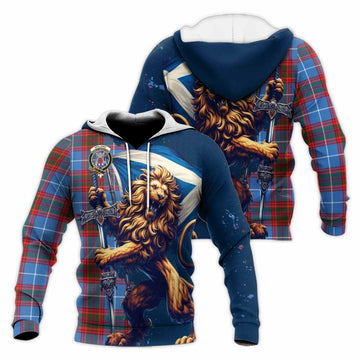 Spalding Tartan Family Crest Knitted Hoodie with Scottish Majestic Lion Unisex Knitted Pullover Hoodie - Tartan Vibes Clothing