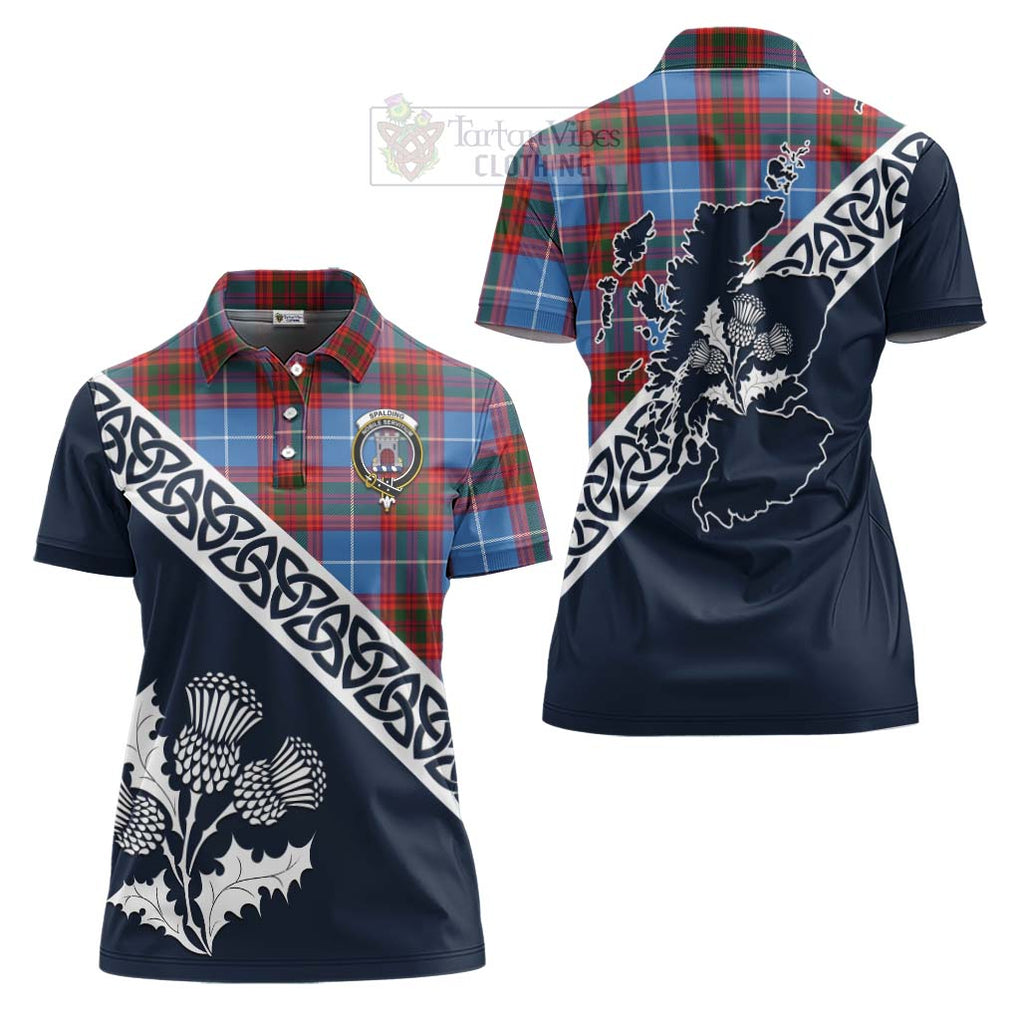 Spalding Tartan Women's Polo Shirt Featuring Thistle and Scotland Map Women - Tartanvibesclothing Store