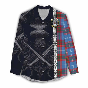 Spalding Tartan Women's Casual Shirt with Family Crest Cross Sword Thistle Celtic Vibes Female - Tartan Vibes Clothing