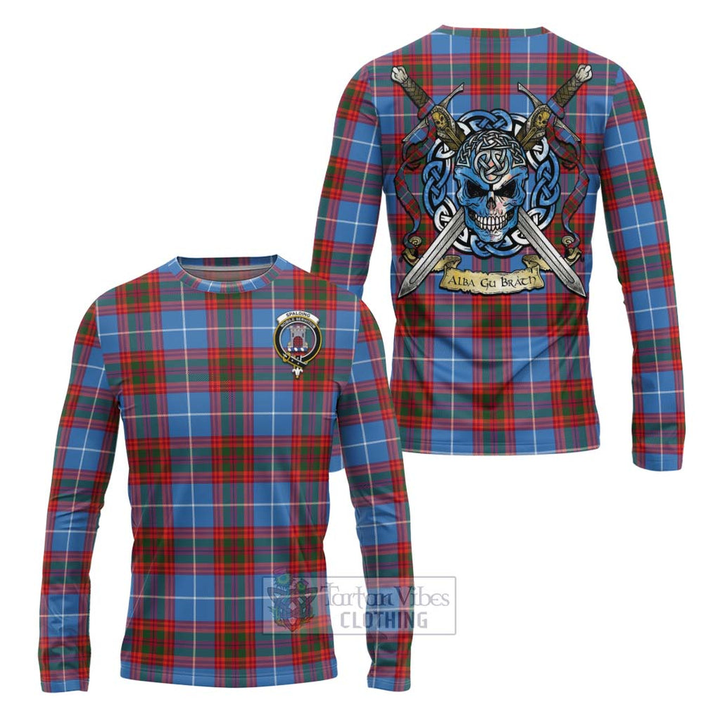 Spalding Tartan Long Sleeve T-Shirt with Family Crest Celtic Skull Style Unisex - Tartan Vibes Clothing