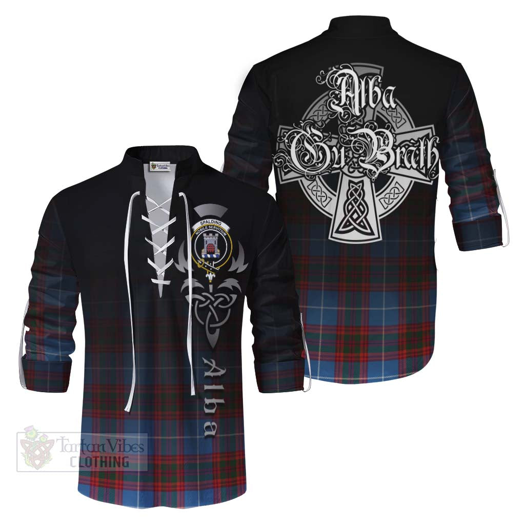 Tartan Vibes Clothing Spalding Tartan Ghillie Kilt Shirt Featuring Alba Gu Brath Family Crest Celtic Inspired