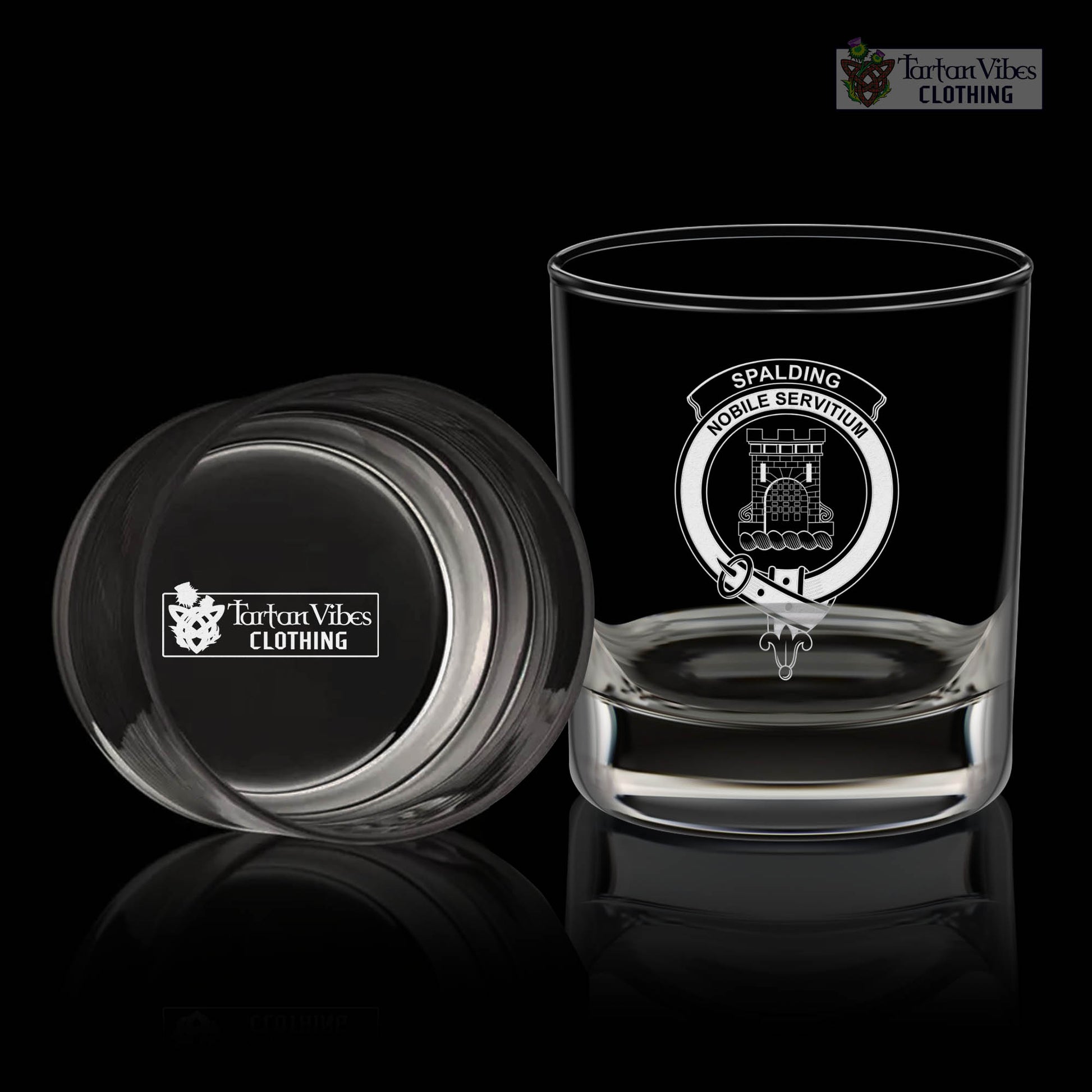 Spalding Clan Crest Engraved Whiskey Glass One Size Engraved Glass - 2D-tartanvibesclothing