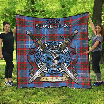 Spalding Tartan Quilt with Celtic Skull Alba Gu Brath Style Super King Quilt 91" x 110" - Tartan Vibes Clothing