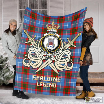 Spalding Tartan Blanket with Clan Crest and the Golden Sword of Courageous Legacy X-Large 59 x 79 inches 150 x 200 cm - Tartan Vibes Clothing