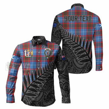 Tartan Vibes Clothing Spalding Crest Tartan Long Sleeve Button Shirt with New Zealand Silver Fern Half Style