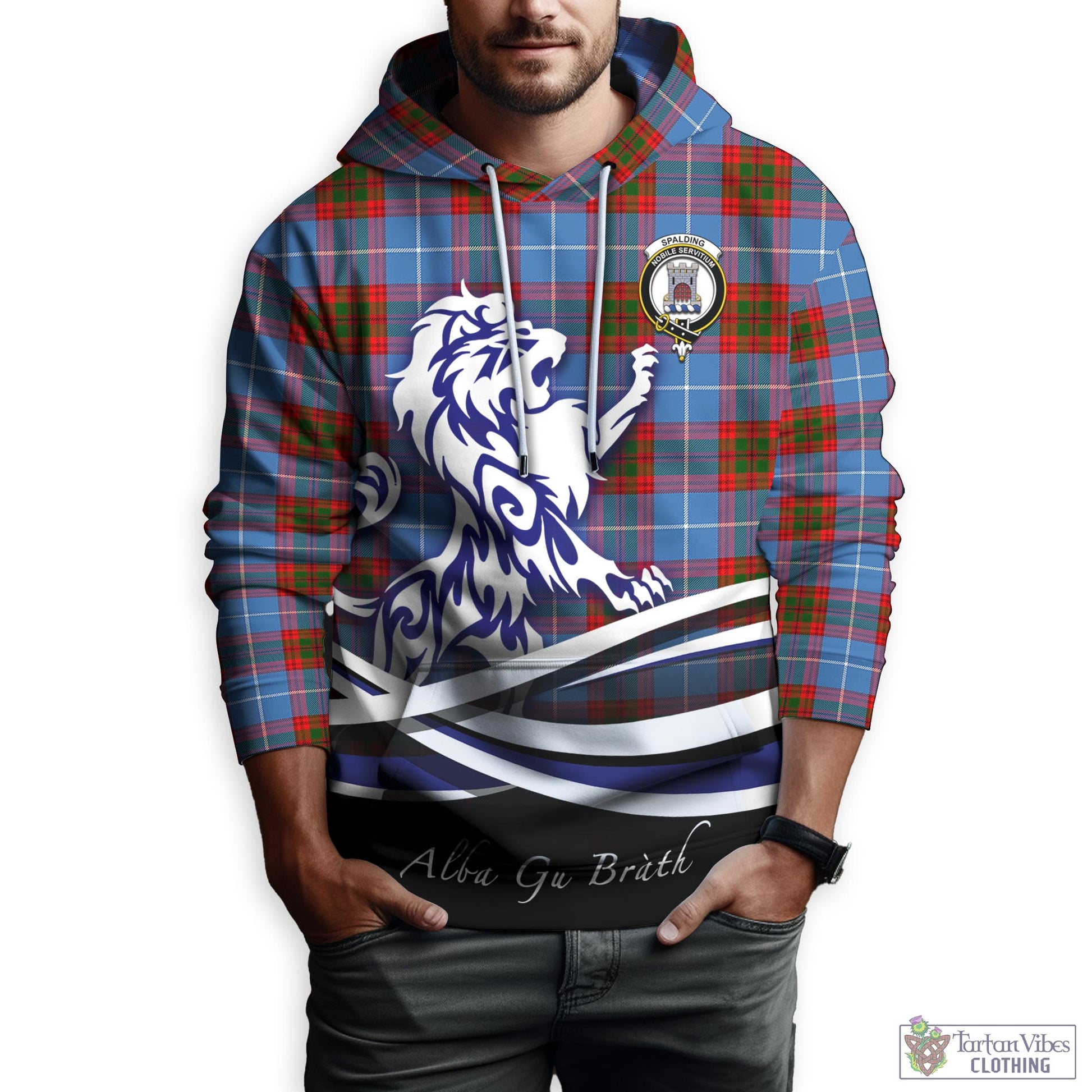 Spalding Tartan Hoodie with Alba Gu Brath Regal Lion Emblem Zip Hoodie - Tartan Vibes Clothing