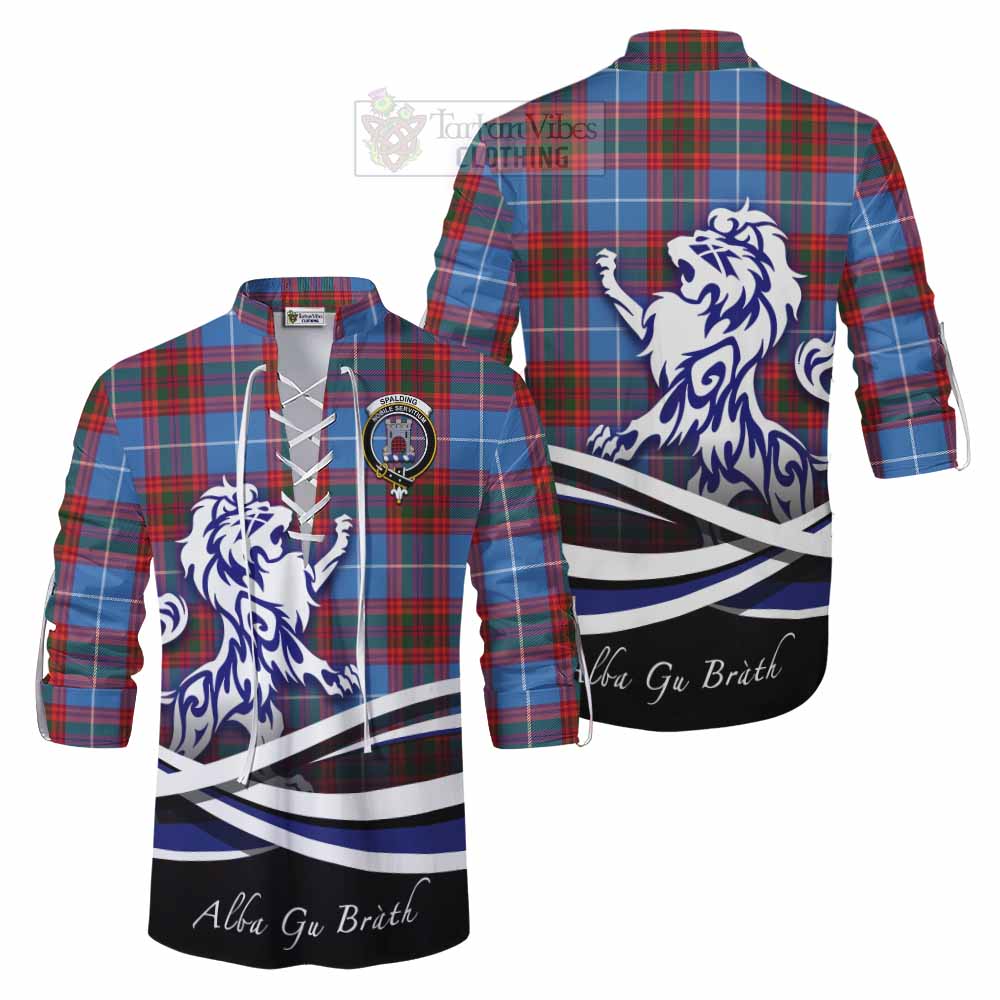 Spalding Tartan Ghillie Kilt Shirt with Alba Gu Brath Regal Lion Emblem Men - Tartan Vibes Clothing