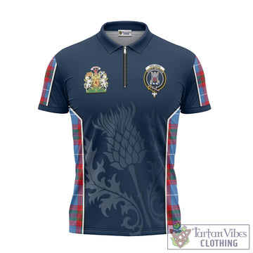 Tartan Vibes Clothing Spalding Tartan Zipper Polo Shirt with Family Crest and Scottish Thistle Vibes Sport Style