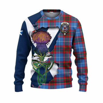Tartan Vibes Clothing Spalding Tartan Family Crest Knitted Sweater Scottish Thistle Celtic Inspired
