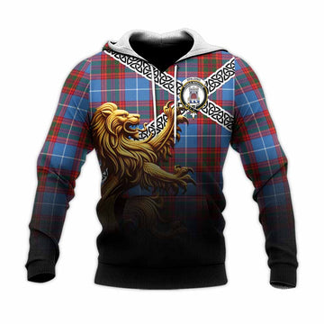 Spalding Crest Tartan Knitted Hoodie with Golden Lion Emblem Celtic Style Unisex Knitted Pullover Hoodie - Tartan Vibes Clothing