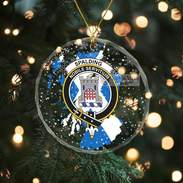 Spalding Clan Crest Christmas Glass Ornament with Scotland Map Transparent Glass Circle - 2D-tartanvibesclothing