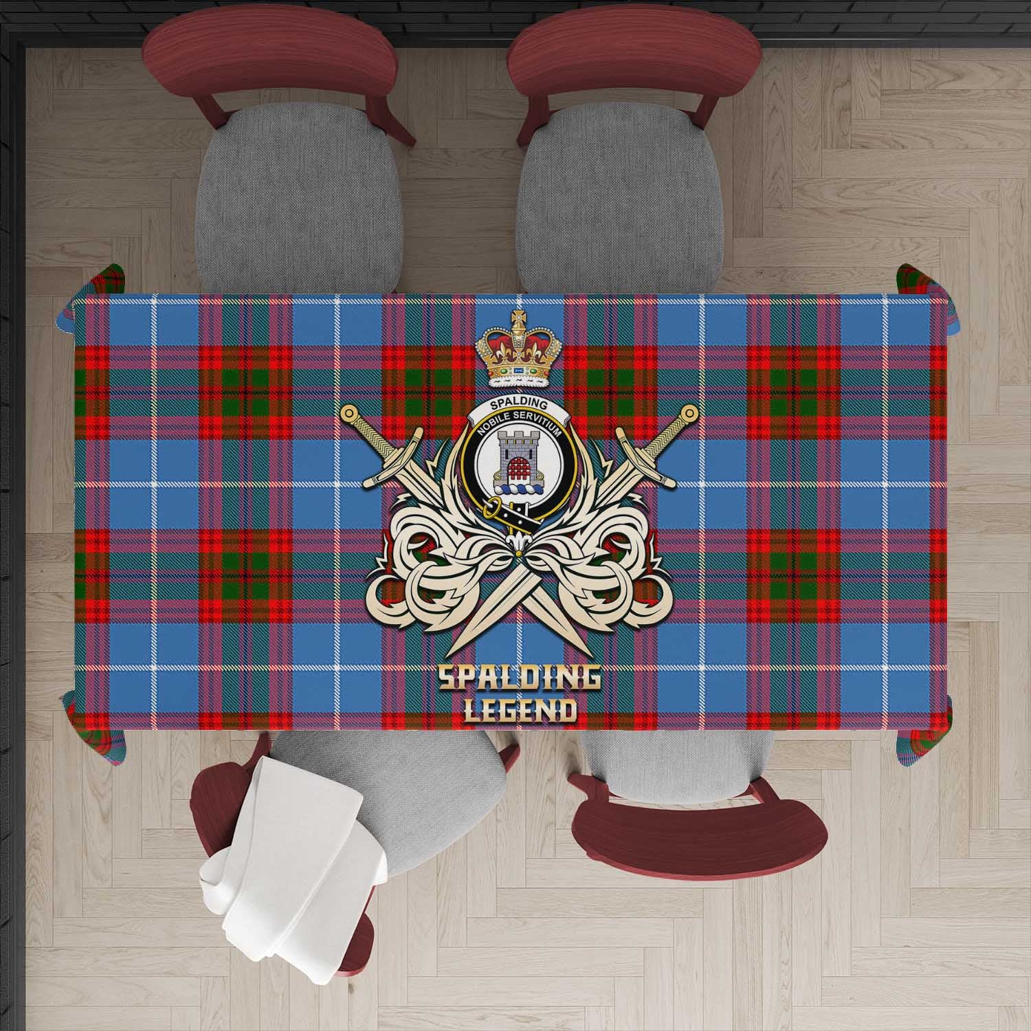 Spalding Tartan Tablecloth with Clan Crest and the Golden Sword of Courageous Legacy - Tartan Vibes Clothing